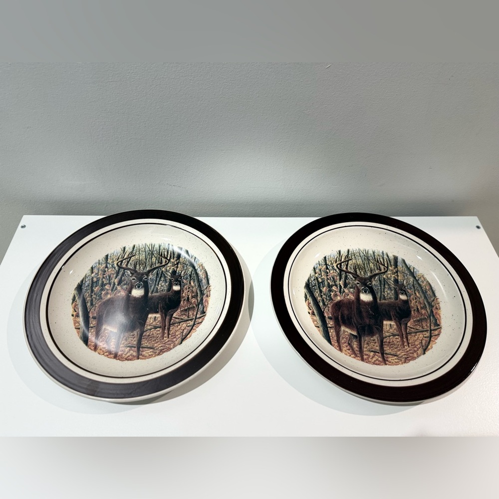 Cabela’s Whitetail Buck Deer Hunting 8.5” Salad Plates Folkcraft Stoneware Lot 2